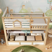 Letto a Castello per Bambini con Contenitore Idraulico ¨C MINIMAL ¨C Bianco/Legno Naturale 90x200
