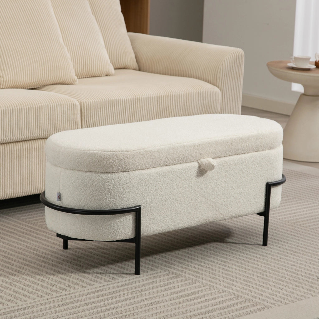 Sgabello con coperchio e contenitore ¨C Minimal ¨C crema, imbottito, struttura in metallo