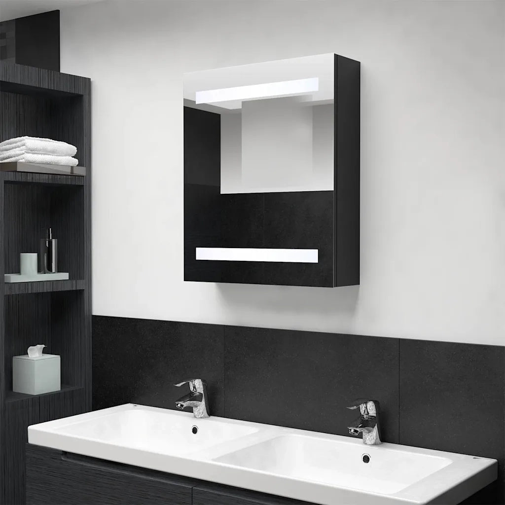 Armadietto a Specchio | Armadio da bagno con LED Nero 50x14x60 cm in MDF