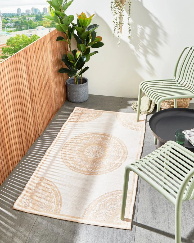 Tappeto Esterni Grigio Sintetico con motivo orientale beige 80 x 150 cm moderno balcone patio
