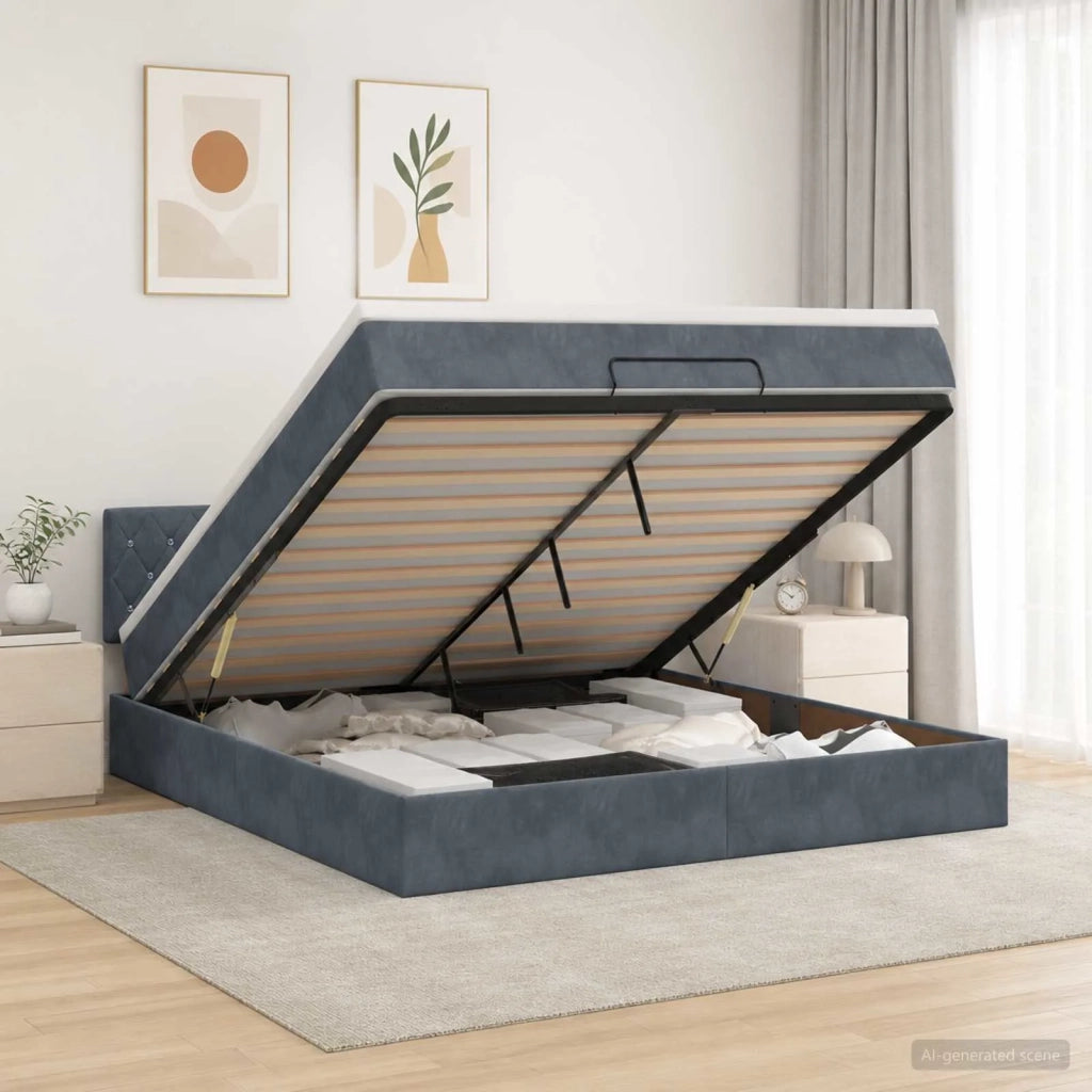 Letto Ottomano con Materasso e LED Grigio Scuro 160 x 200 cm 3457078