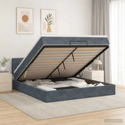 Letto Ottomano con Materasso e LED Grigio Scuro 160 x 200 cm 3457078