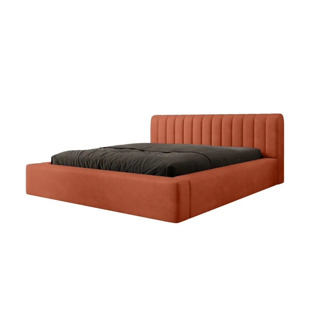 Lettino CERVIN – Velluto morbido Mattone Toscano – 140x200 cm – Rete sollevabile – Design elegante