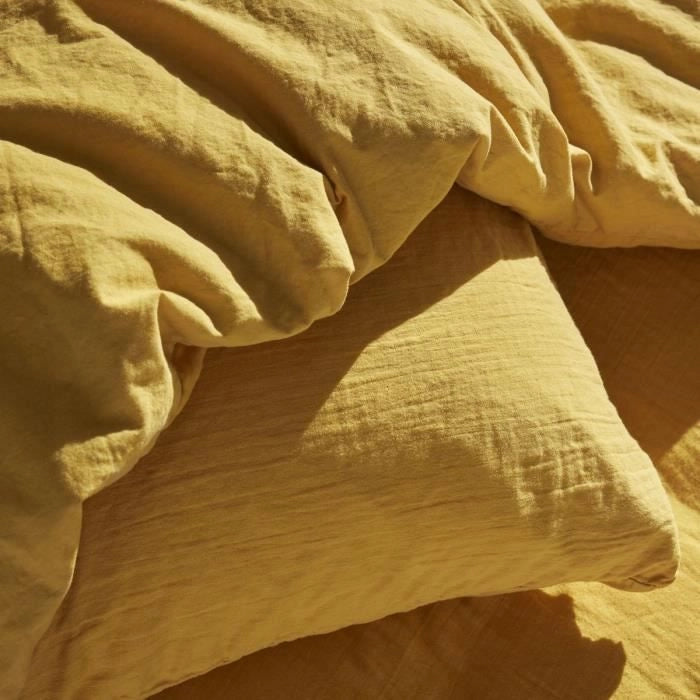 Completo letto - TODAY - 123668 - 2 persone - 240x220 cm - Garza di cotone tinta unita - Ocra