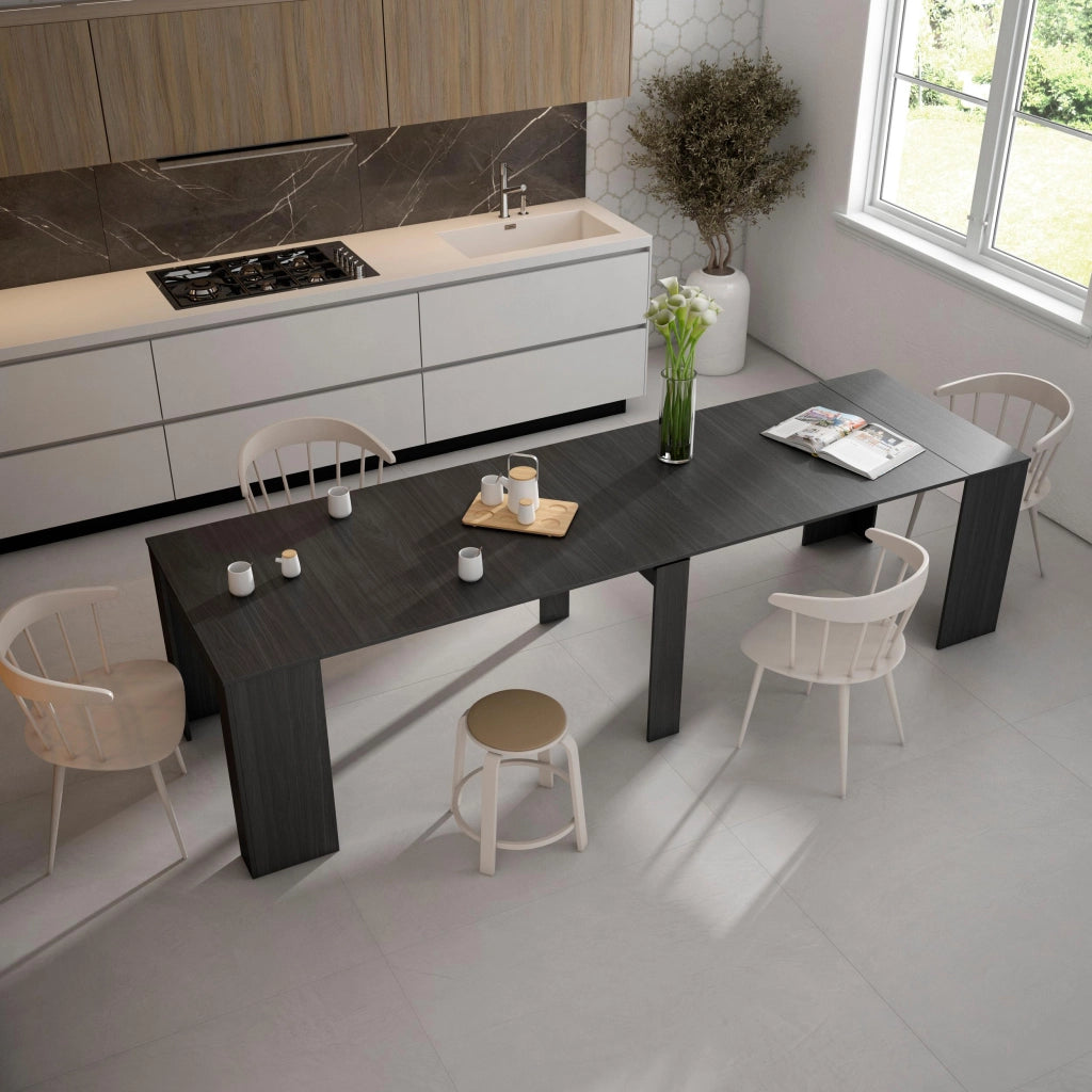 Consolle allungabile, 302x90x77cm, Per 14 persone, Tavolo da pranzo, Nero RF2657