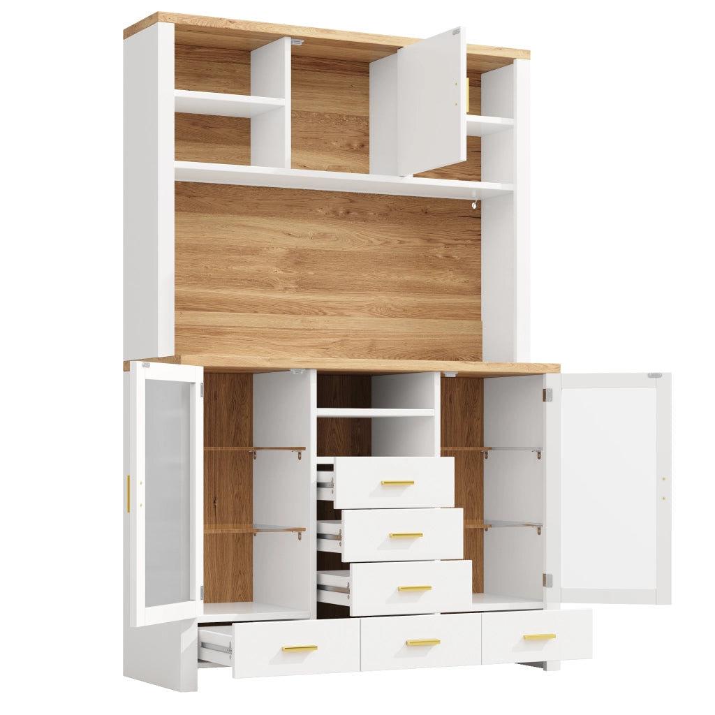 Credenza da cucina con LED controllabile tramite app in MDF bianco effetto legno con ampio spazio contenitore
