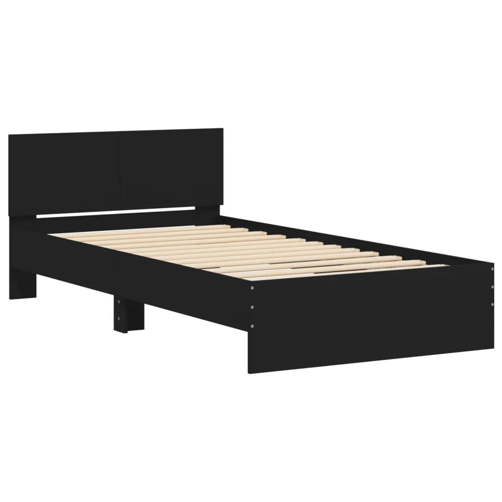 Giroletto con Testiera-Struttura letto con testiera Nero 100x200 cm in Legno Multistrato