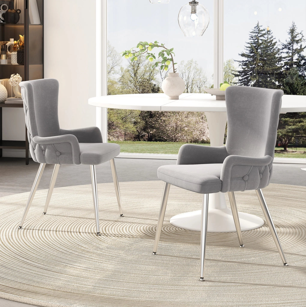 Set di 2 sedie 62.87x58.42x55.88 cm moderne; facile montaggio; velluto; grigio argento