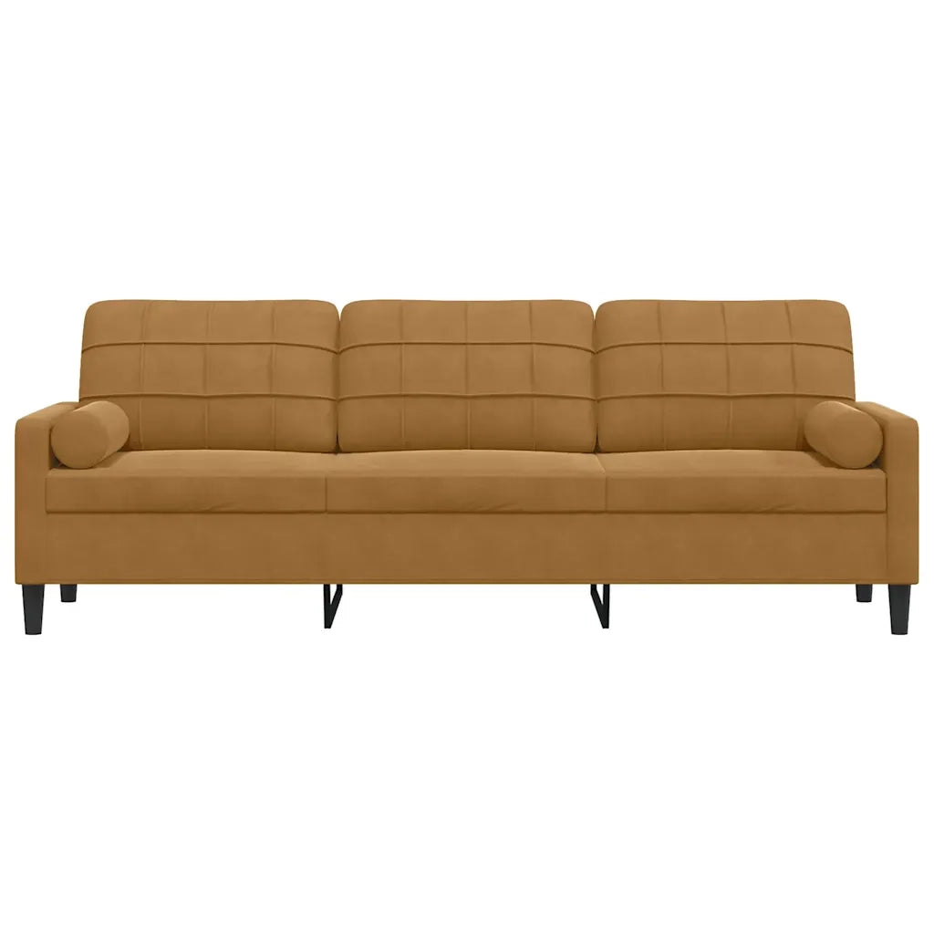 Divano a 3 Posti con Cuscini-Sofa 3 Posti con Cuscini Marrone 210 cm in Velluto