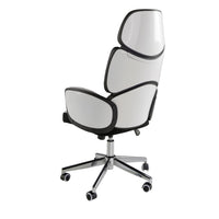 Sedia girevole da ufficio in tessuto grigio chiaro e pvc bianco lucido