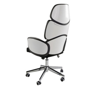 Sedia girevole da ufficio in tessuto grigio chiaro e pvc bianco lucido