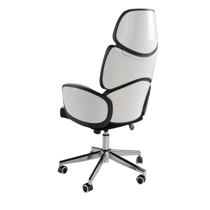 Sedia girevole da ufficio in tessuto grigio chiaro e pvc bianco lucido