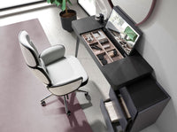 Sedia girevole da ufficio in tessuto grigio chiaro e pvc bianco lucido