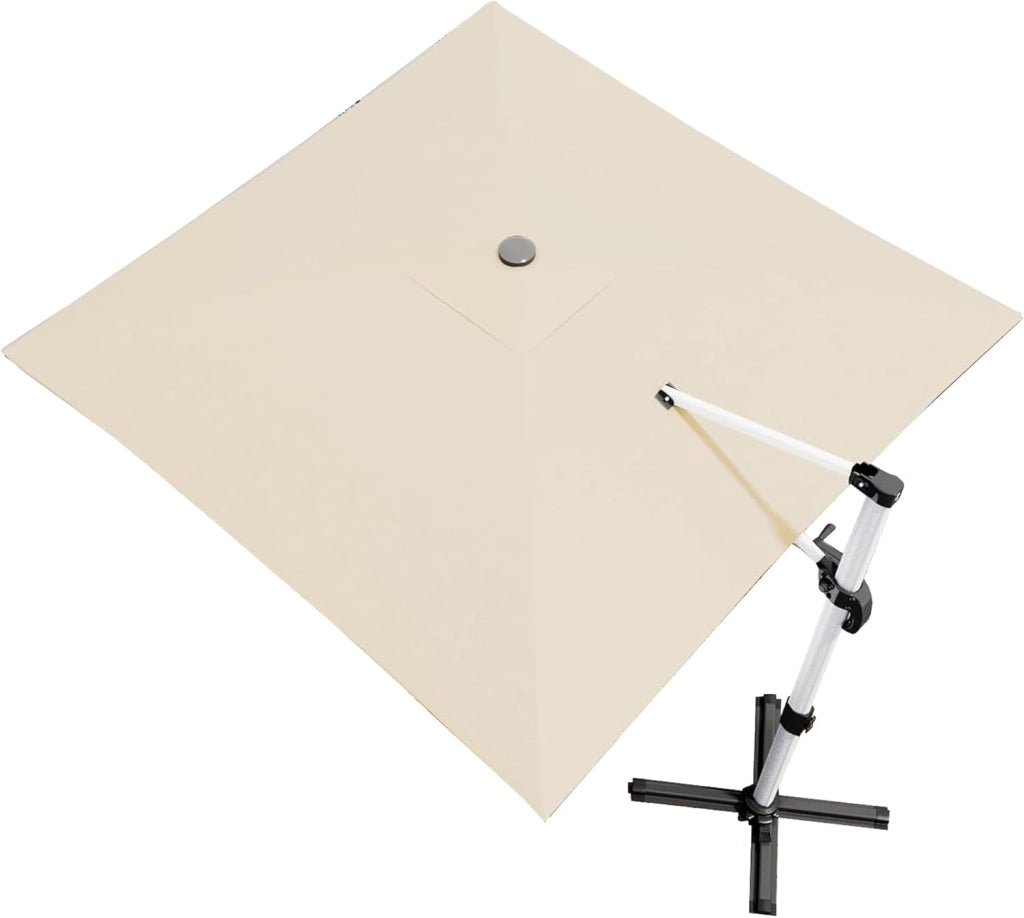 Ombrellone da balcone, in alluminio, con copertura, impermeabile, con manovella, protezione solare UV50+, rotazione di 360°, Baldacchino a strato singolo beige, 3 * 3M