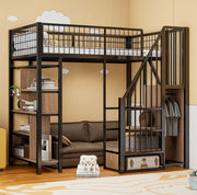 Letto a soppalco 90x200 cm con scala contenitore; struttura in metallo e legno; nero