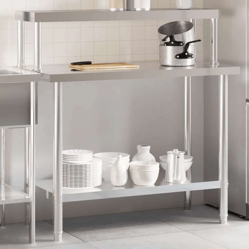 Tavolo Lavoro Cucina con Ripiano 110x55x120 cm Acciaio Inox CFW5974118