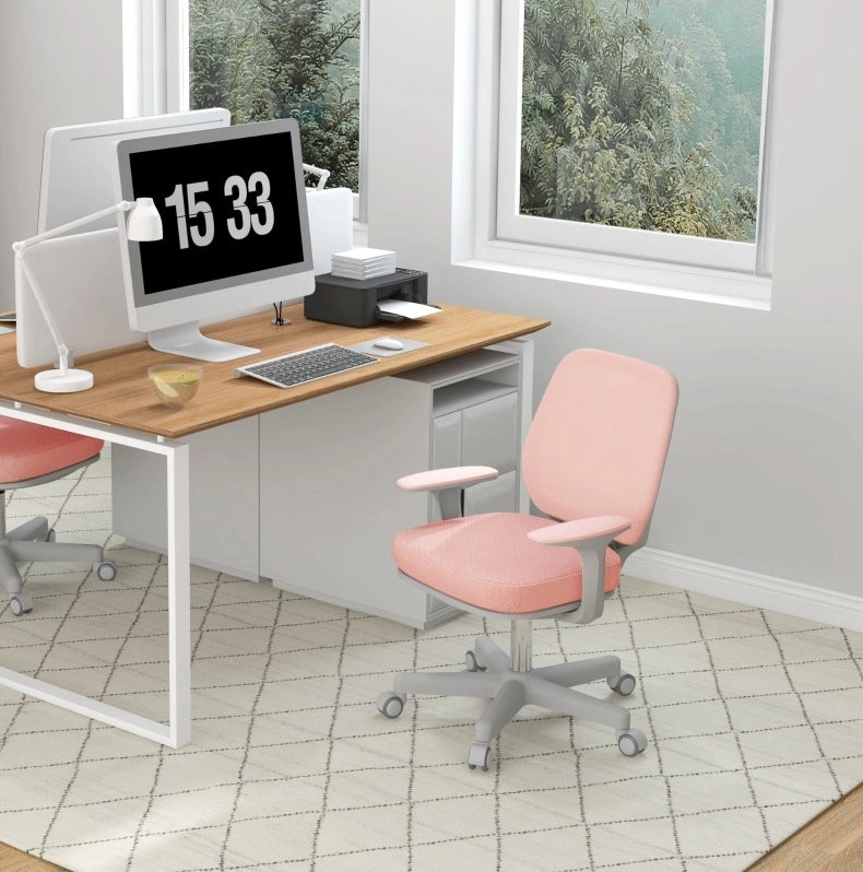 Sedia da ufficio ergonomica rosa, girevole e regolabile