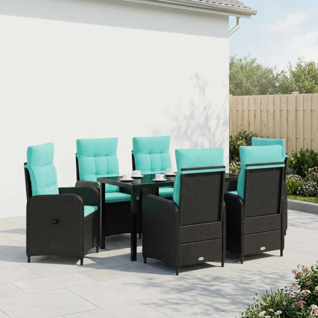 Set da pranzo per esterni 7 pz Nero e Turchese polyrattan 3422435