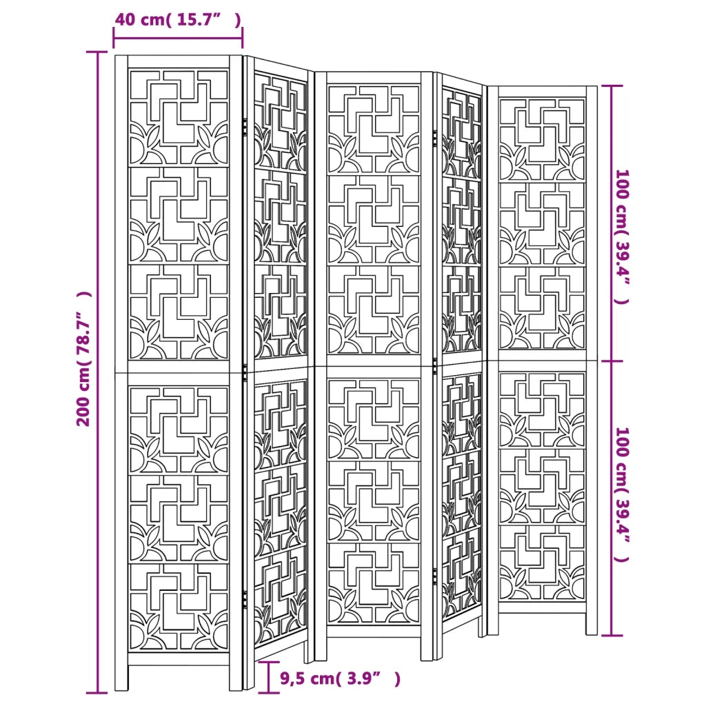 Divisorio Ambienti | Divider per stanze | Paravento 5 Pannelli Marrone Legno Massello Paulownia