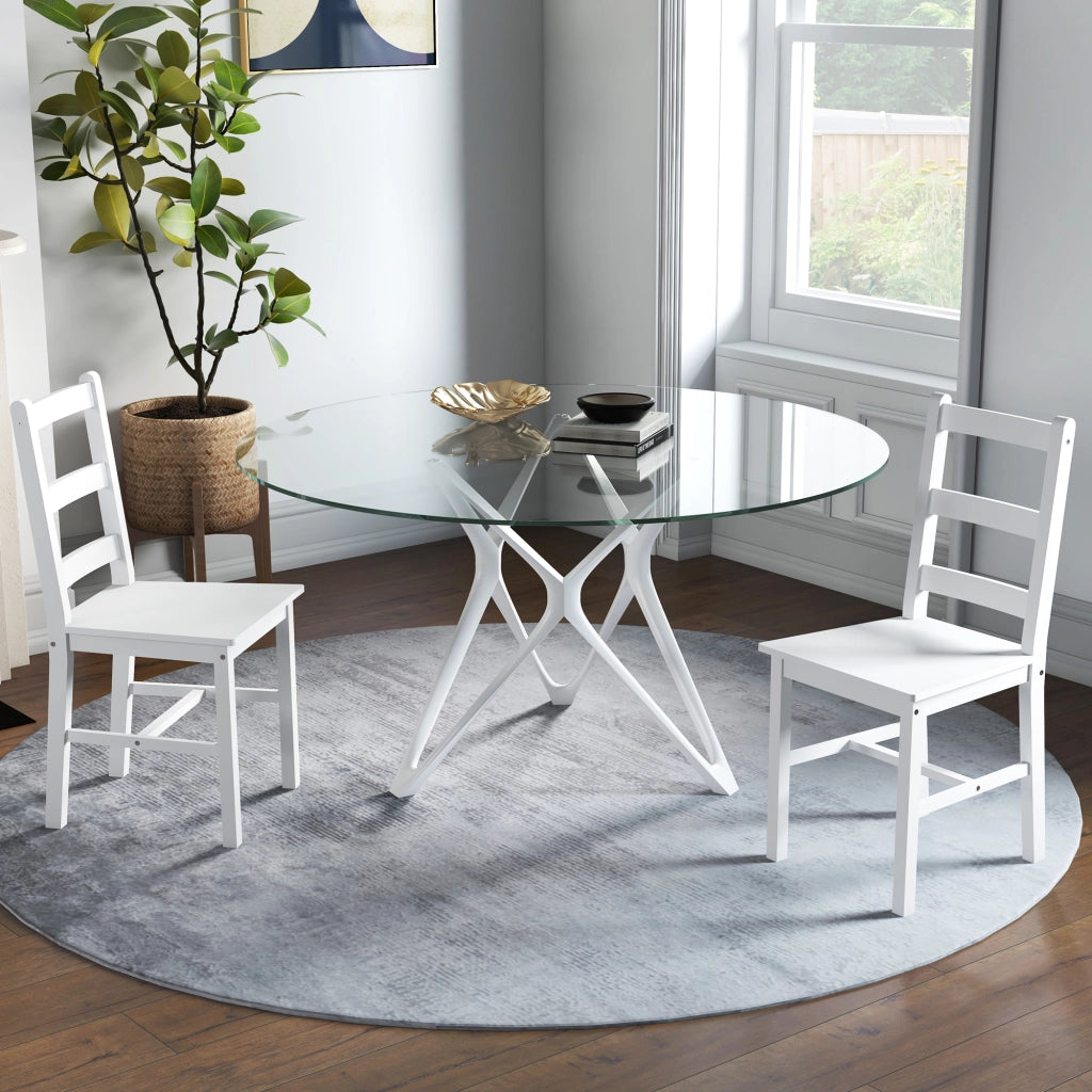 Set di 2 Sedie da Pranzo in Legno con Schienale a Doghe ¨C Zephmum ¨C 41.5x46x90 cm Bianco