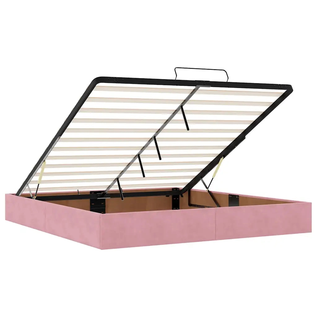 Struttura Letto Pouf con Materasso Rosa 200x200 cm Velluto 3311800