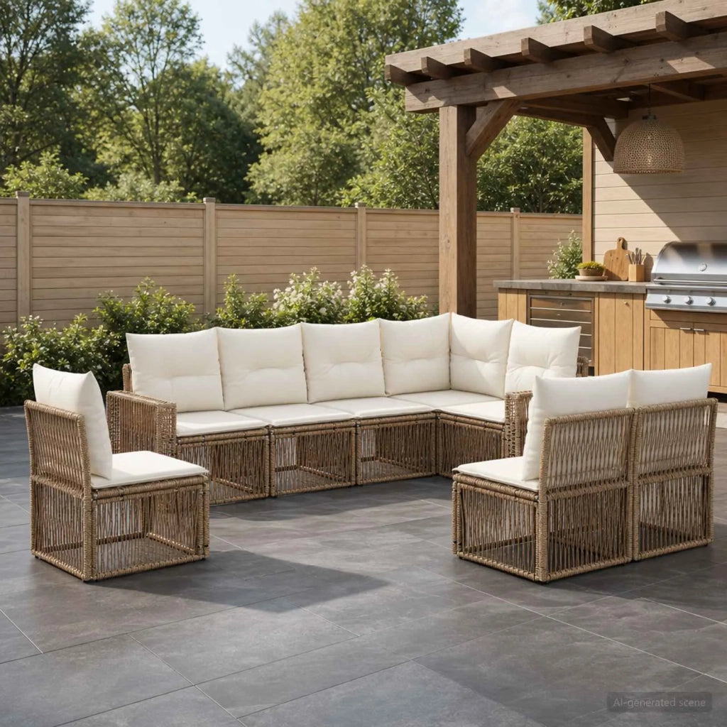 Set Divano da Giardino 8 pz Beige e Bianco Crema polyrattan 3435141