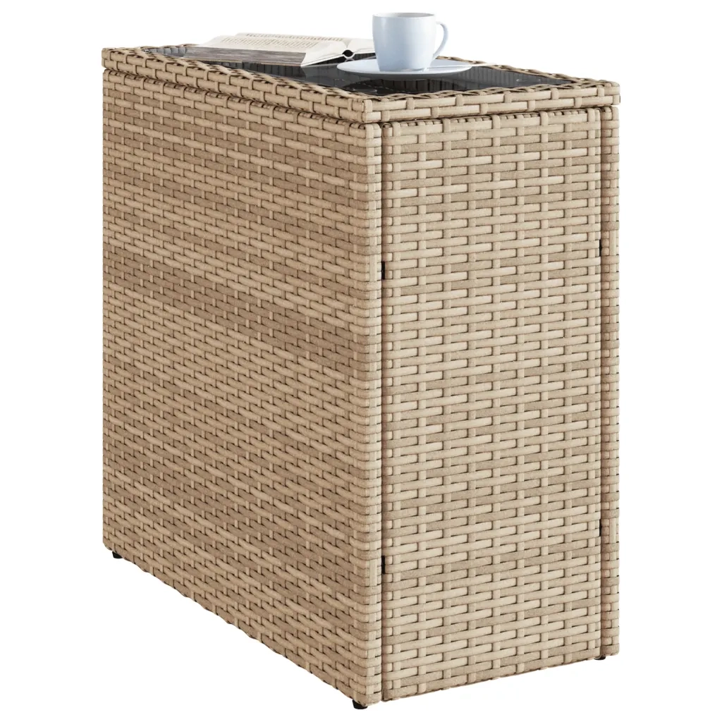 Tavolino da Giardino Piano Vetro Beige 58x27,5x55 cm Polyrattan 366071