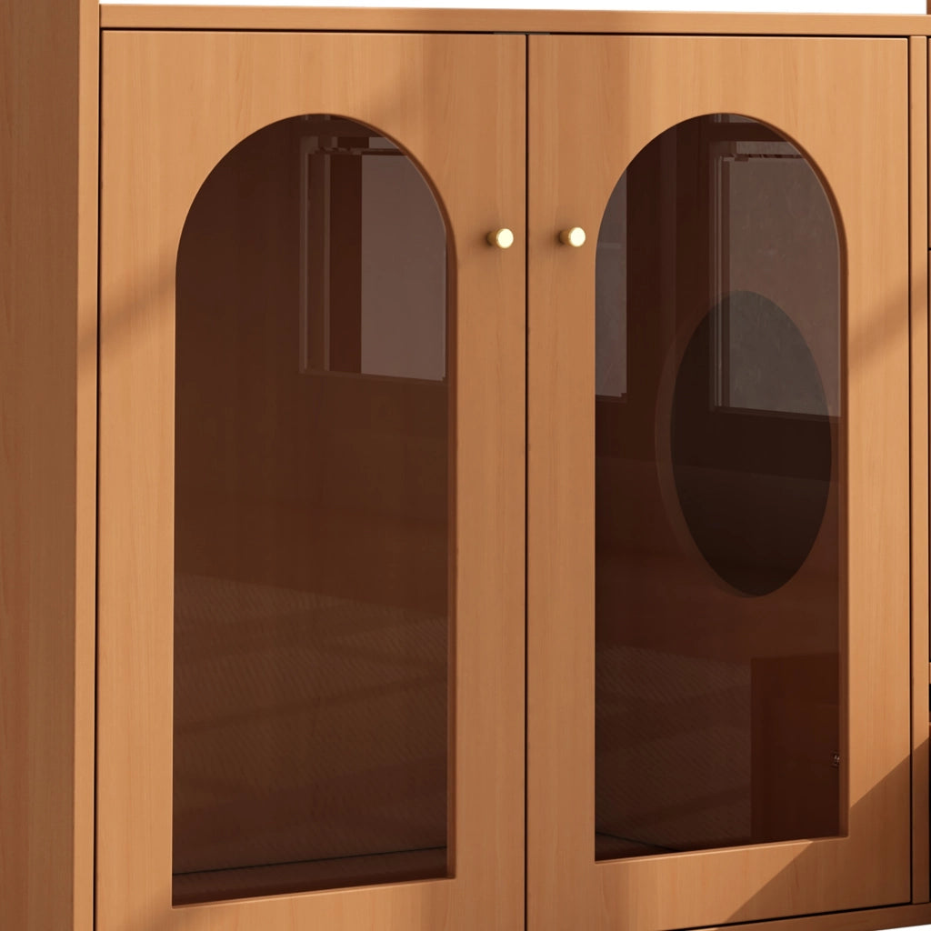 Mobile multifunzione per gatti 5 in 1 con zona lettiera, area riposo, ciotole e vani contenitore, effetto noce, 120x45x83 cm
