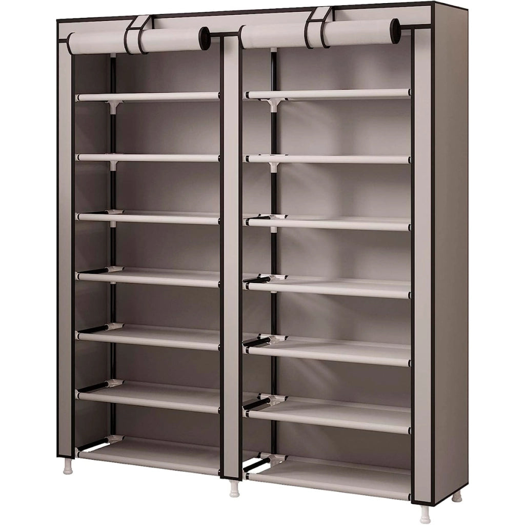 Scarpiera Tessuto per Scarpe con 2 Ante con Cerniera 125x92x28,5cm, 28 paia. Beige