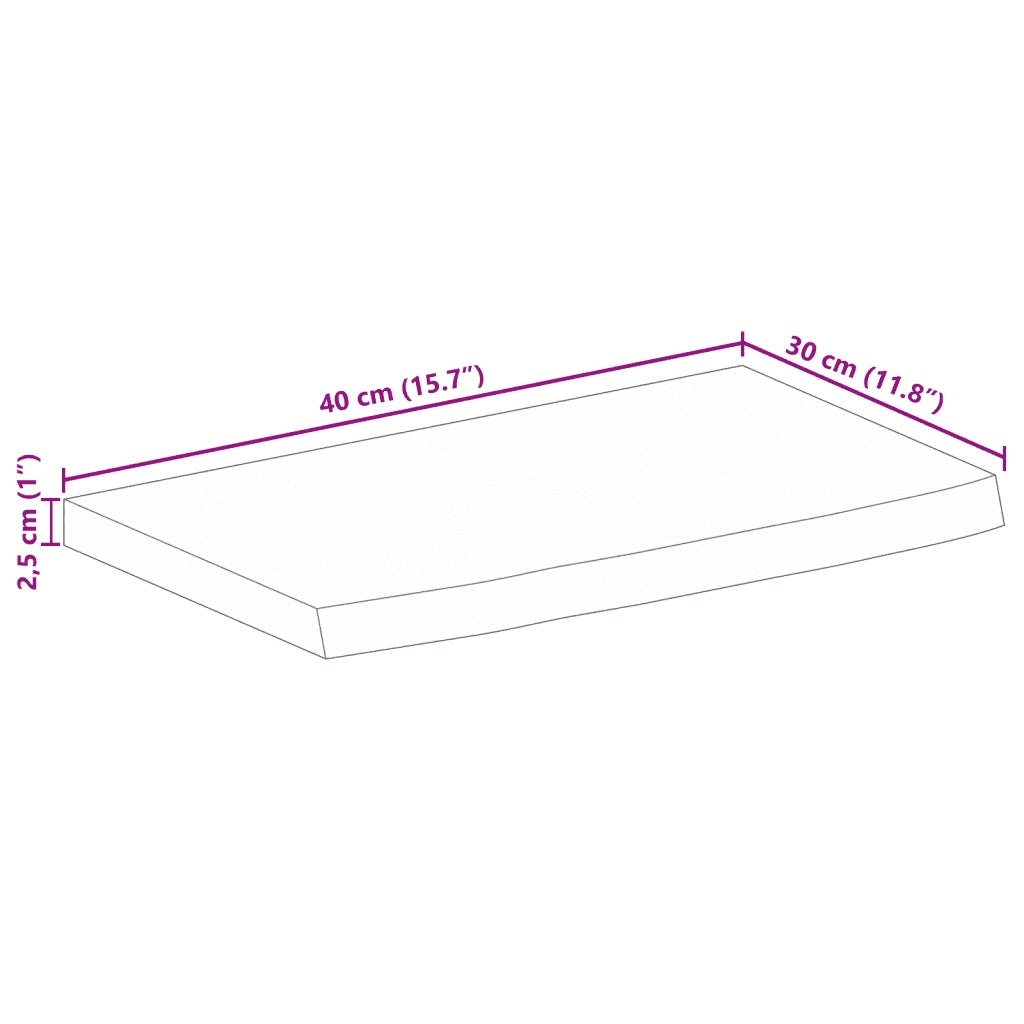 Piano Tavolo 40x30x2,5 cm Bordi Vivi Legno di Mango Grezzo 370330