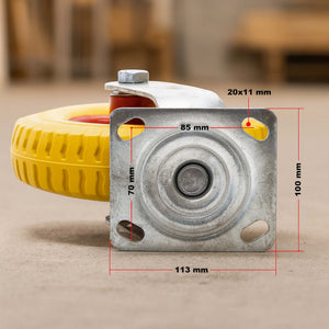 Set 4 ruote girevoli da trasporto, antiforatura, 220x58 mm, 100 kg/ruota, con piastra di montaggio