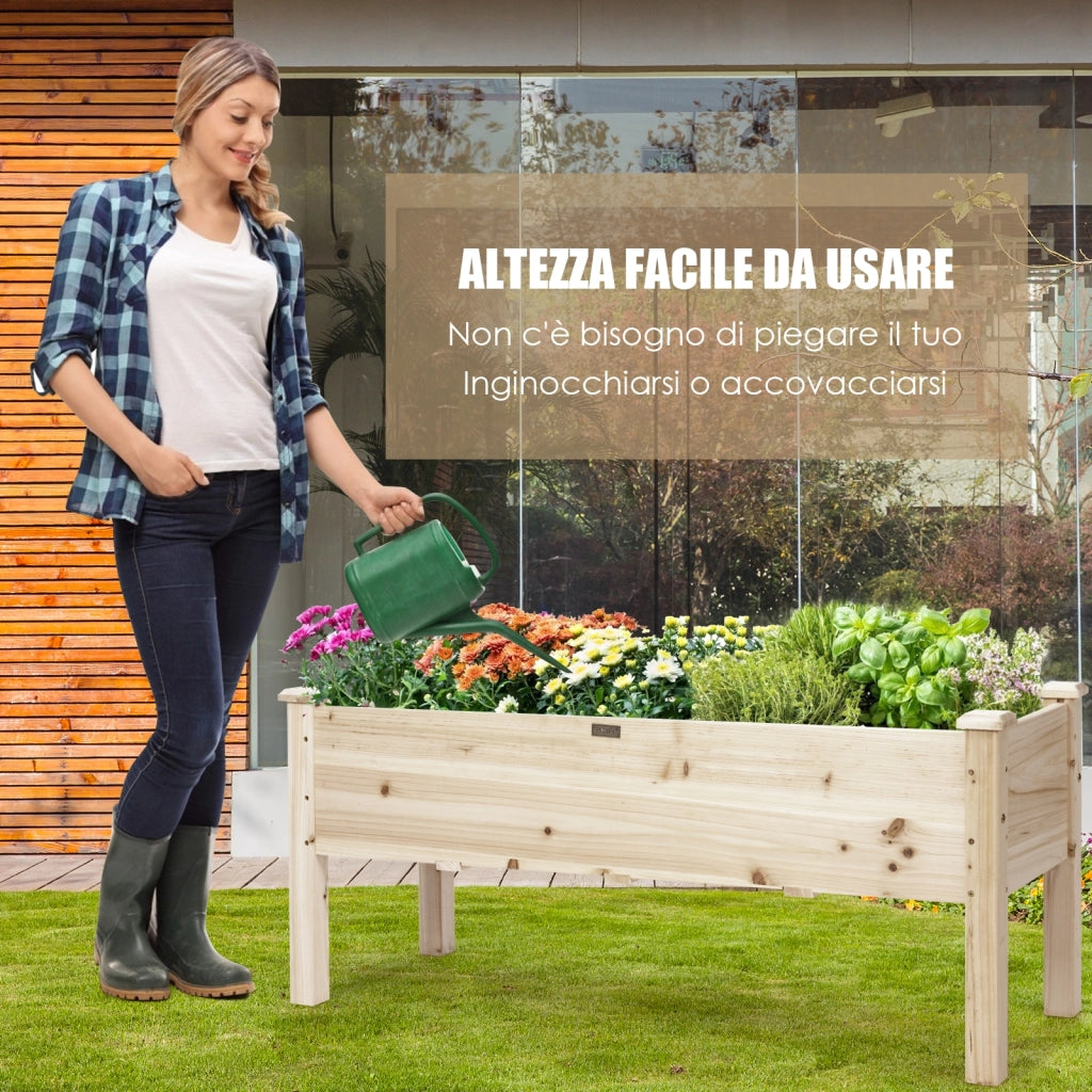 Fioriera rialzata in legno di abete, Kit di legno per giardino per verdure erbe e fiori 120x43,5x51cm-Fioriere