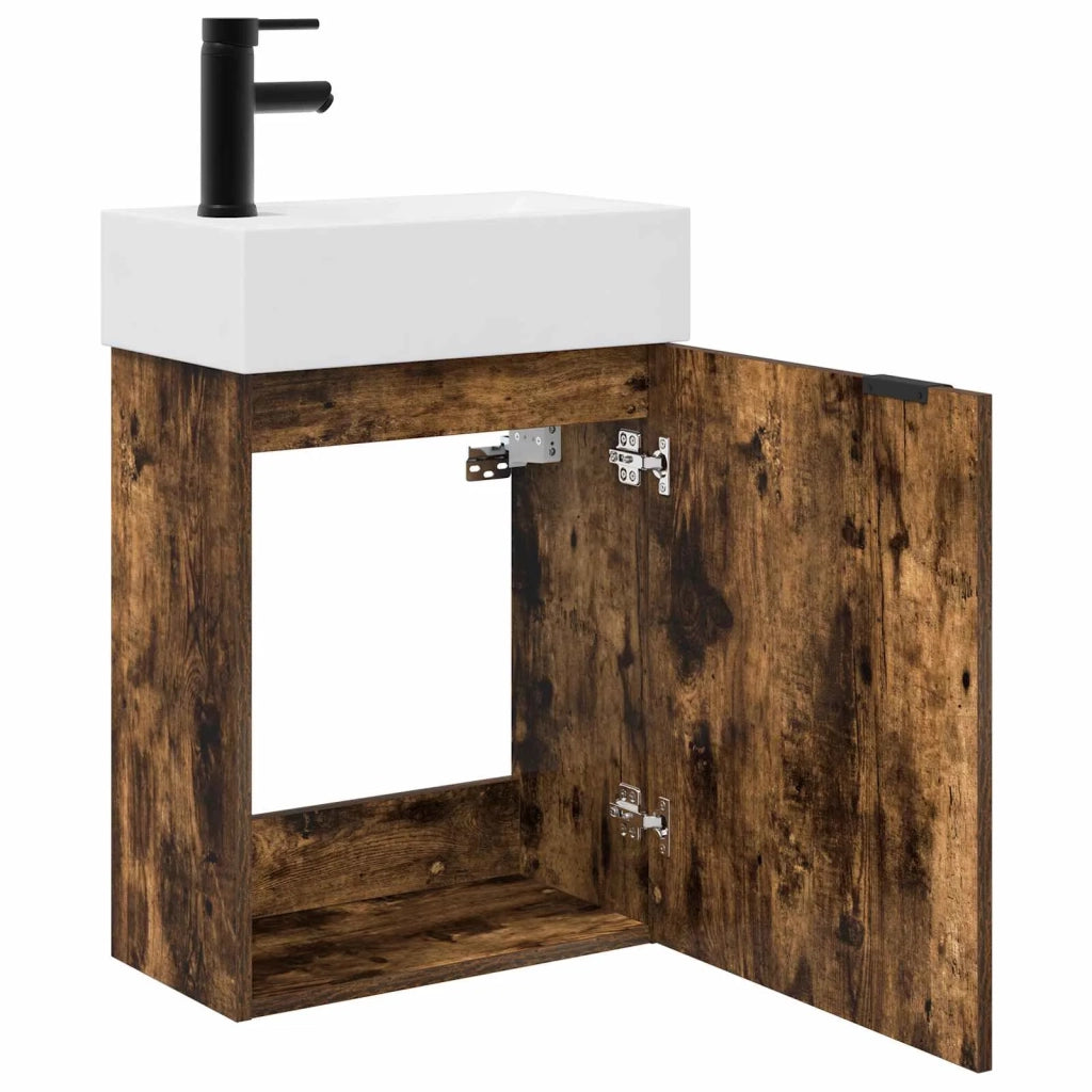 Mobile bagno con rubinetto Rovere Fumo 45,5 x 22,5 x 84 cm 889429