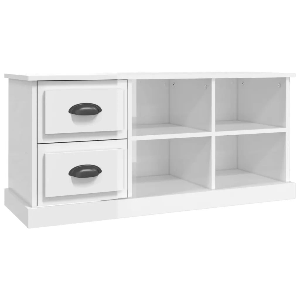 Mobile Porta TV Bianco Lucido 102x35,5x47,5cm Legno Multistrato 816178