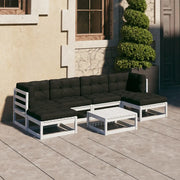 Set Salotto Giardino 7pz con Cuscini Bianco Legno Massello Pino 3077120