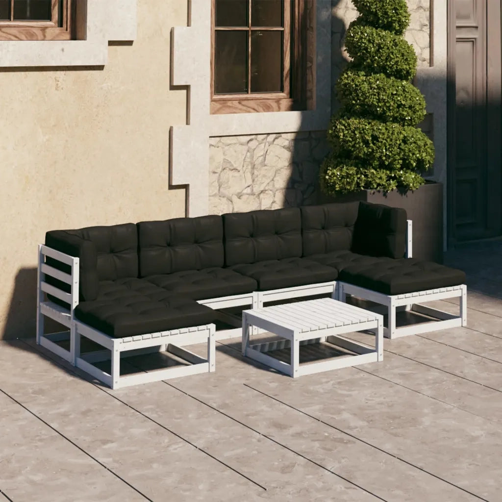 Set Salotto Giardino 7pz con Cuscini Bianco Legno Massello Pino 3077120