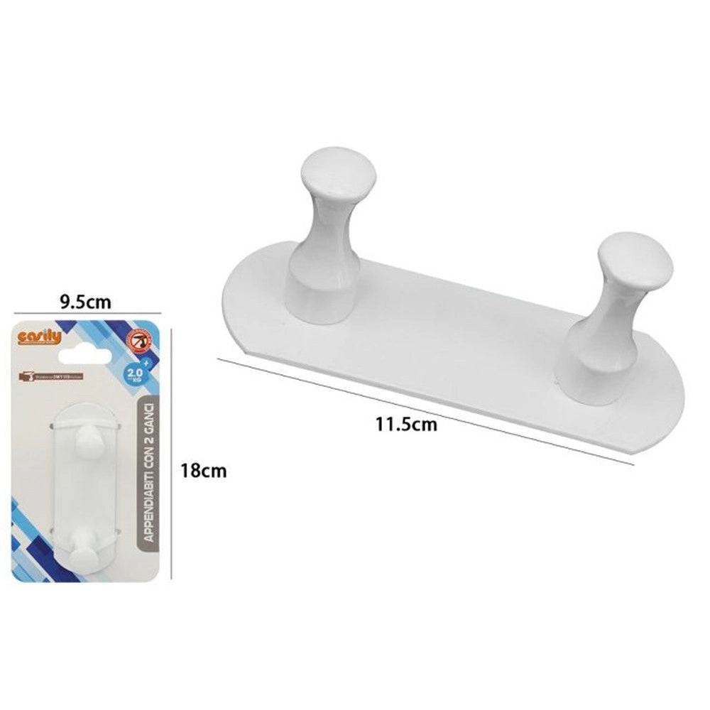 Trade Shop - Appendiabiti Con 2 Ganci Bianco Per Accappatoio Bagno Cucina Casa Da Parete 59756 -