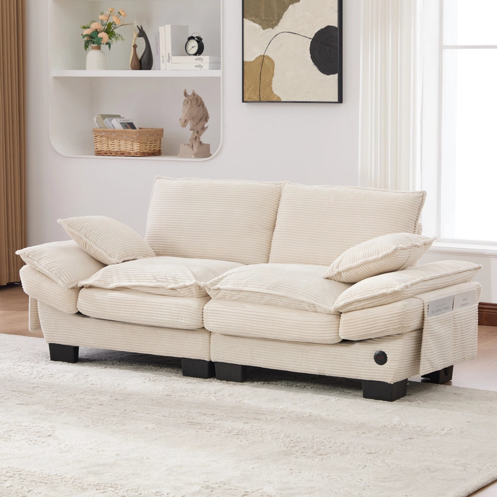 SOFA 2 POSTI 190x73x84 cm in Corduroy Beige con USB-C