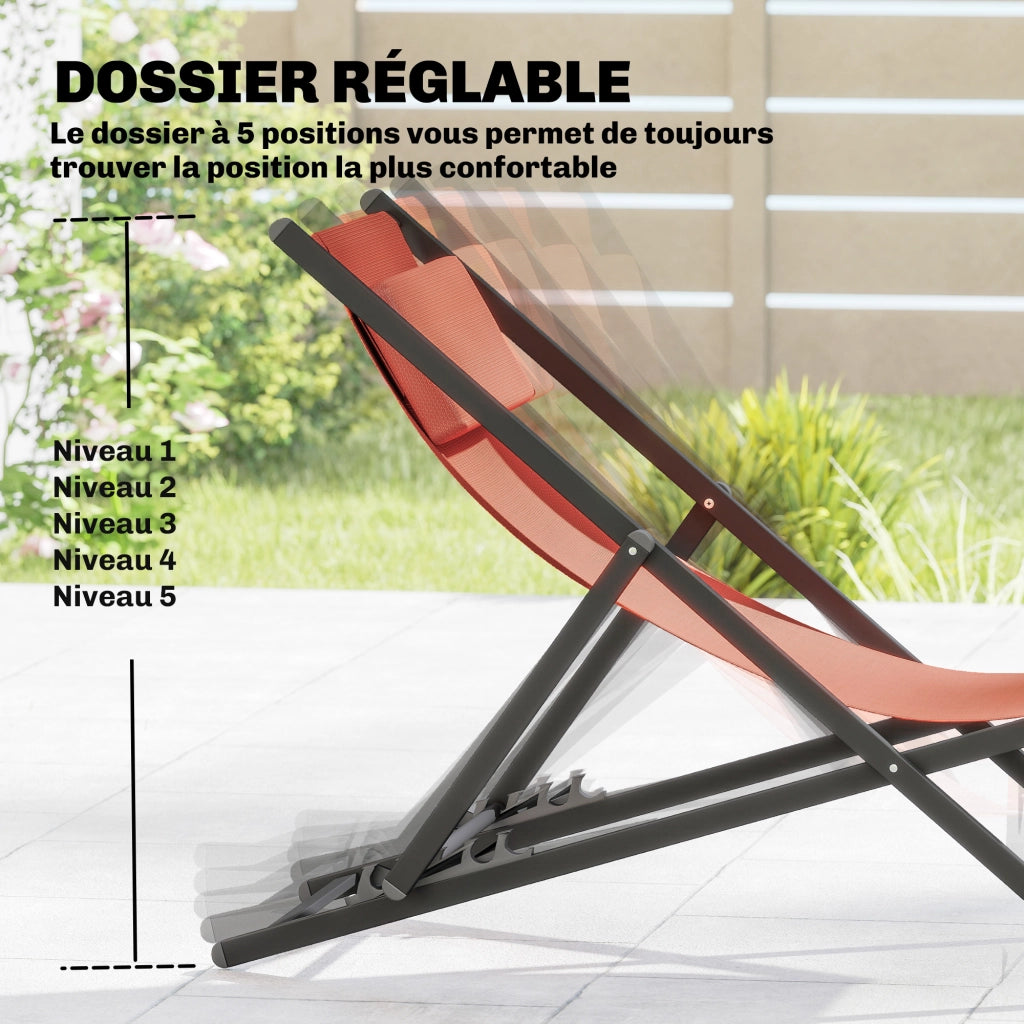 Lettino prendisole pieghevole con poggiatesta in textilene ¨C Zephmum ¨C Rosso 60x100x85 cm
