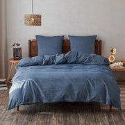 Cuscini e coperte, 2 pezzi, 100% cotone lavato, comfort di sonno morbido e accogliente, coperta di letto e 1 cuscino (135 x 200 cm, 1 x 80 x 80 cm, blu)