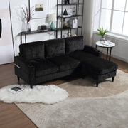 DIVANO 4 POSTI CON POUF CONTENITORE 196,5x75x77 cm CHENILLE NERO