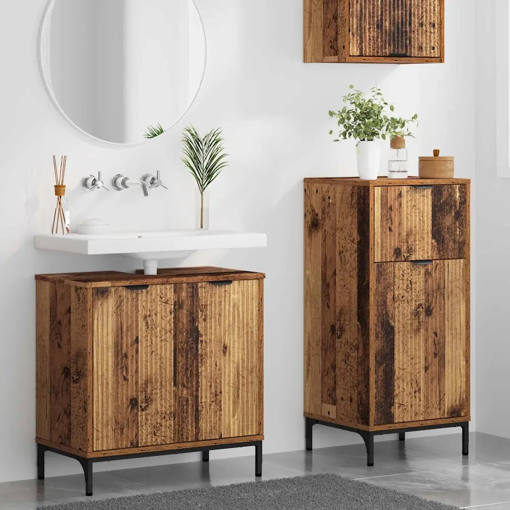 Set di mobili per il bagno con cassetto 2 pcs Legno vecchio 3393101