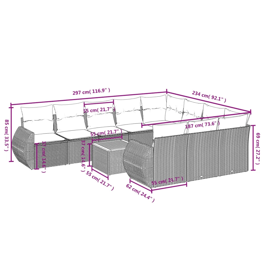 Set Divani da Giardino 11 pz con Cuscini in Polyrattan Nerocod mxl 113331