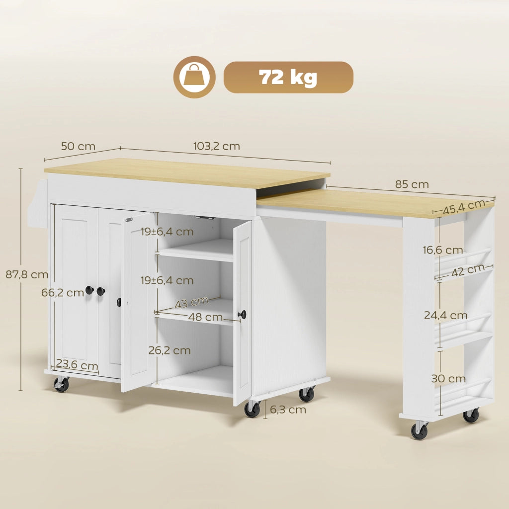 Mobile da Cucina con Ruote e Piano Estensibile ¨C Zephmum ¨C Bianco 80x45x90