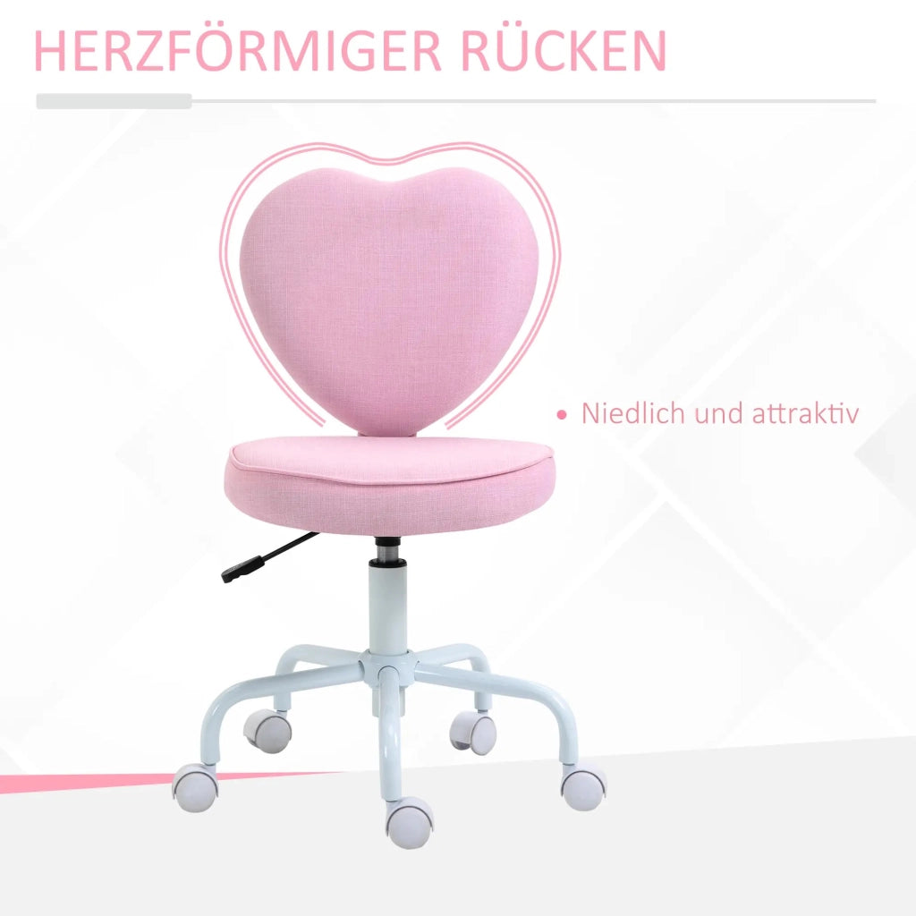 Sedia da ufficio con schienale a cuore, altezza regolabile e ruote a 360 gradi in schiuma rosa