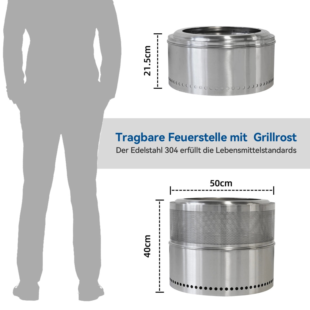 BRACIERE SENZA FUMO 54x54x28 cm Acciaio inox Silver