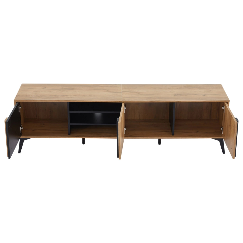 Mobile TV Lowboard Rustico ¨C MINIMAL ¨C Legno Marrone 180 cm, con Ante e Vano Aperto