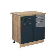 Mobiletto base per cucina Fame-Line Blu scuro lucido/Rovere dorato 80 cm, PL Rovere Vicco