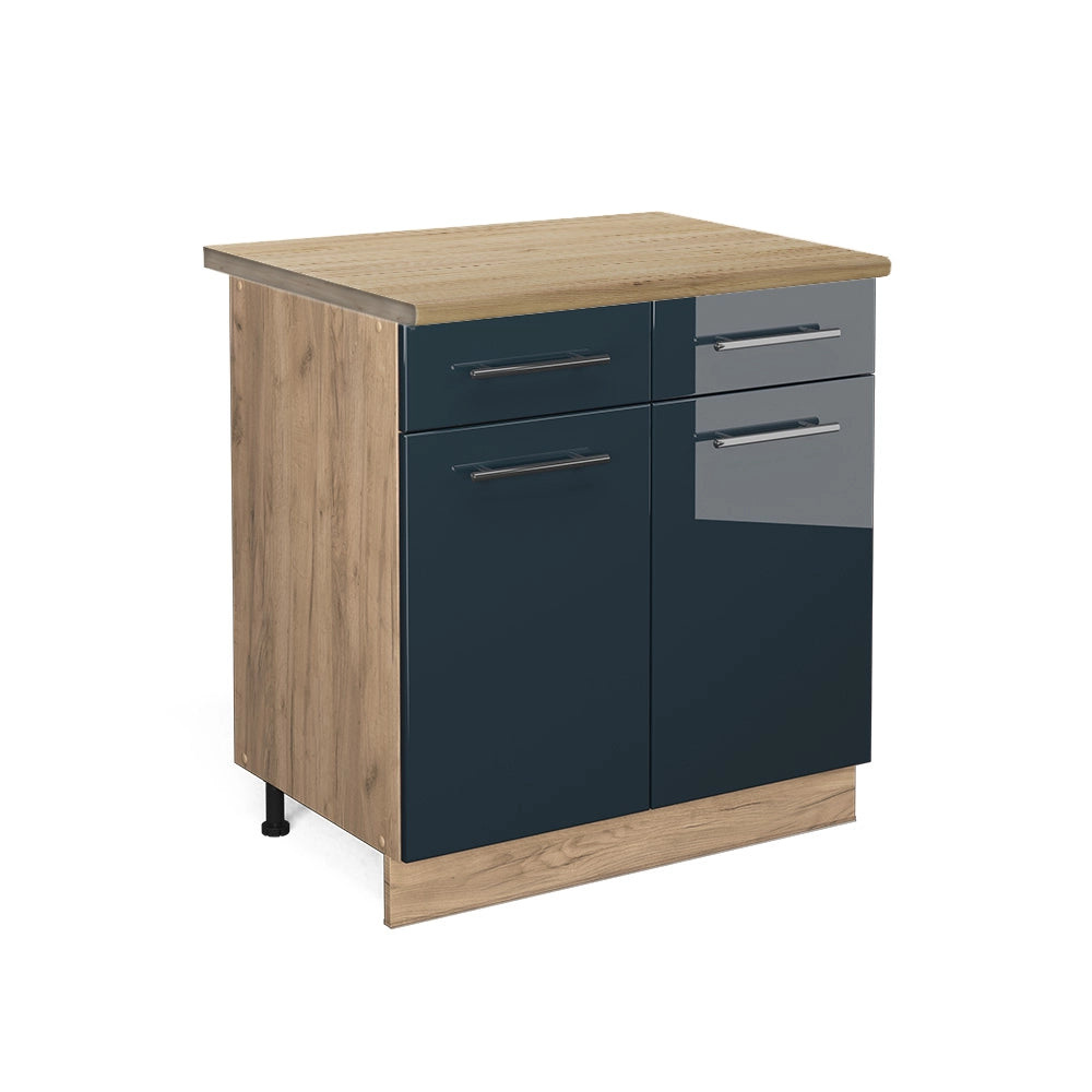 Mobiletto base per cucina Fame-Line Blu scuro lucido/Rovere dorato 80 cm, PL Rovere Vicco