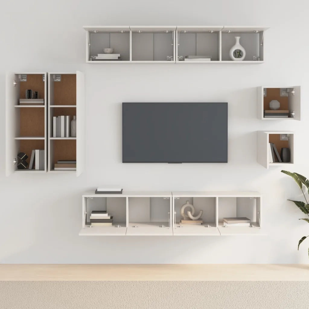 Set Mobili Porta TV 8pz Bianco in Legno Multistrato 3114486